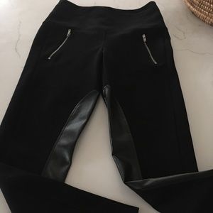 Bebe stretch leggings with faux leather trim